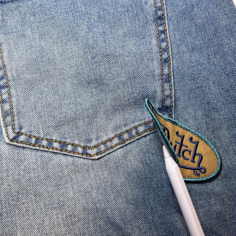Von Dutch Wide Leg Jeans Womens 13 Blue Medium Wash Y2K Baggy Logo Patch Graphic - Picture 7 of 16